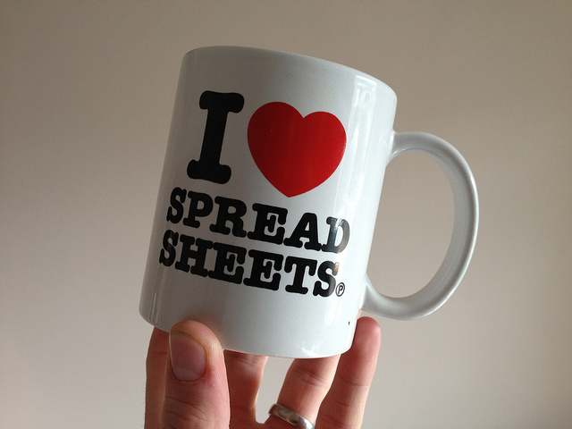 Mug that says I Heart Spreadsheets