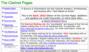 Screenshot of the Clarinet Archives